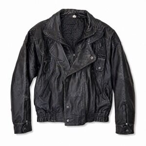 Vintage Leather Bomber Motorcycle Jacket Size L Patina Distressed Coat